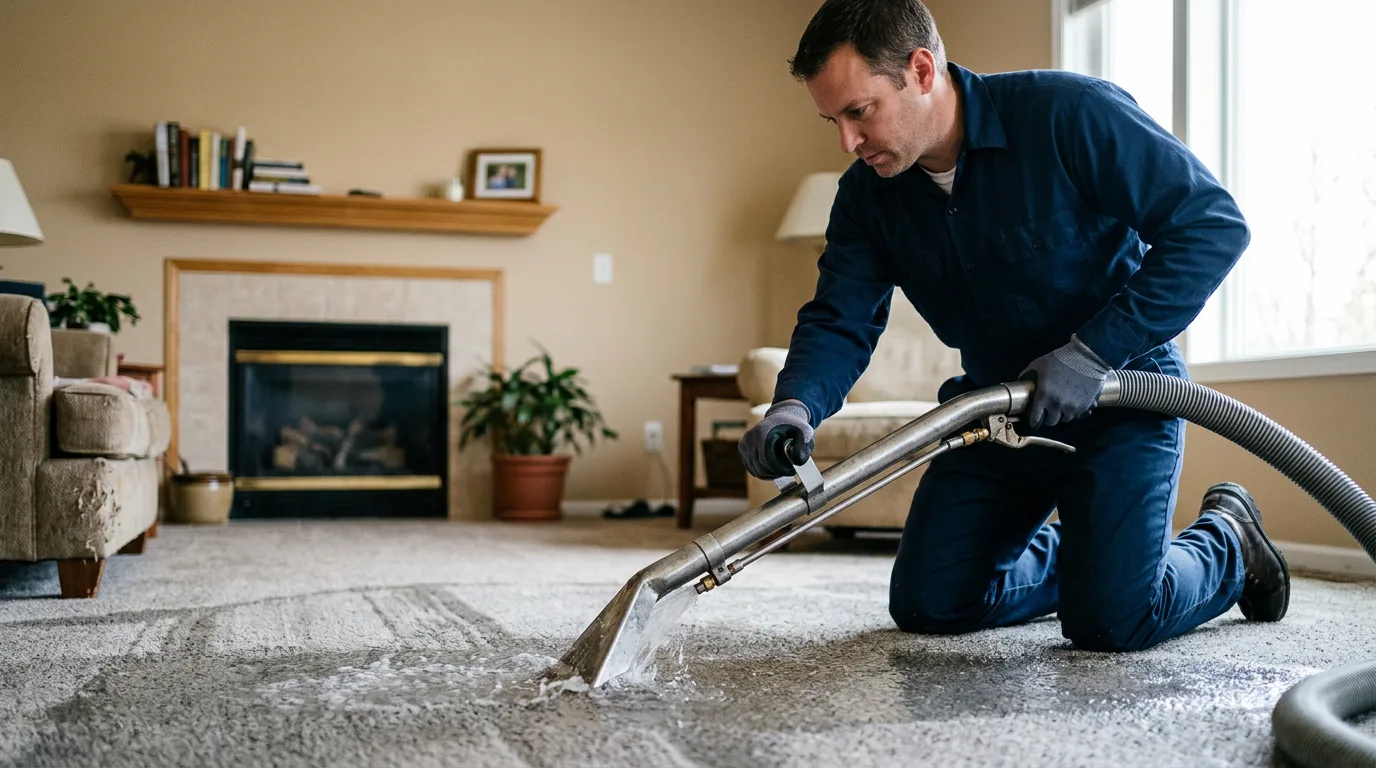 Water damage restoration technician working near Oakville, IA